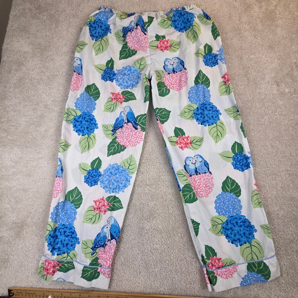 Printfresh Organic Cotton Hydrangea Honeymoon Pajama Pants White Blue Small